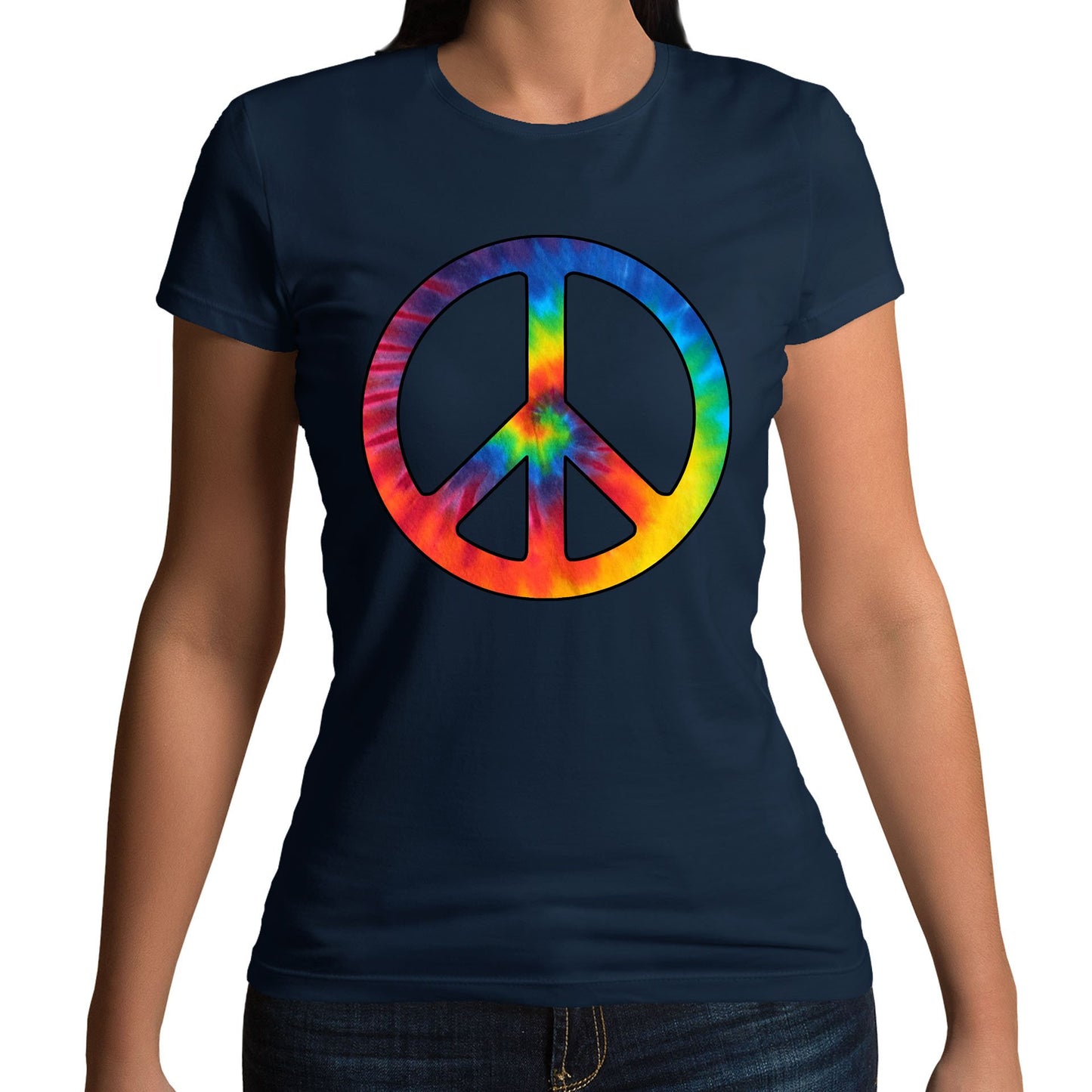 Tie Dye Peace Symbol Womens T-shirt