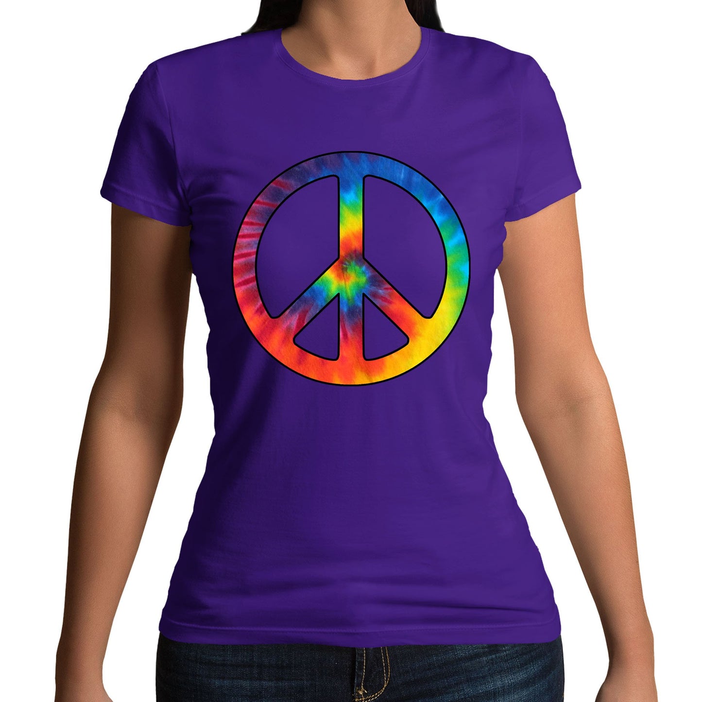 Tie Dye Peace Symbol Womens T-shirt