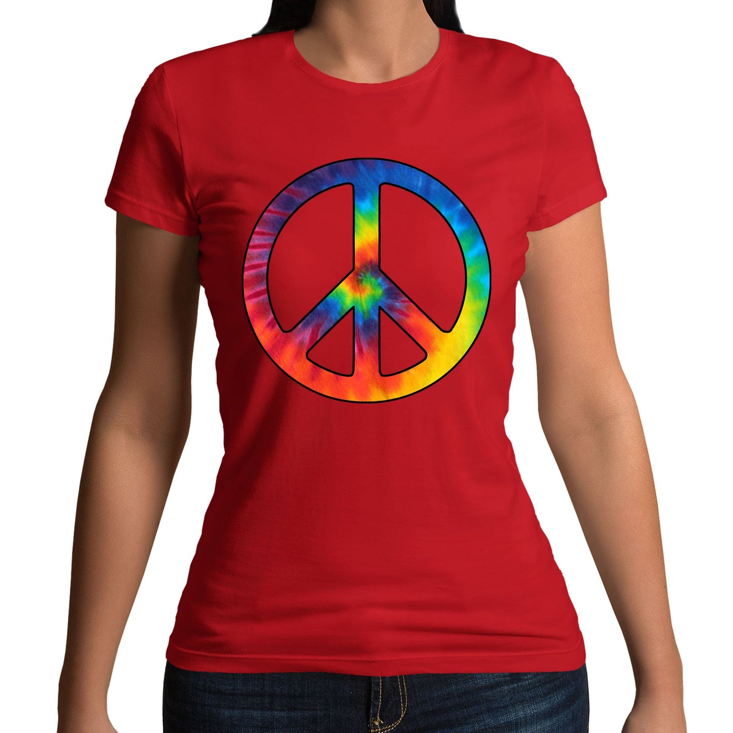 Tie Dye Peace Symbol Womens T-shirt