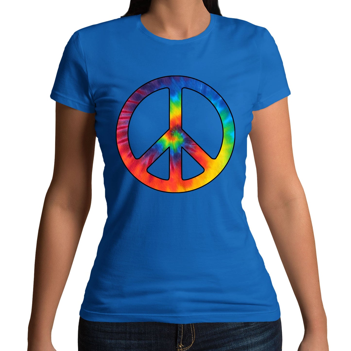 Tie Dye Peace Symbol Womens T-shirt