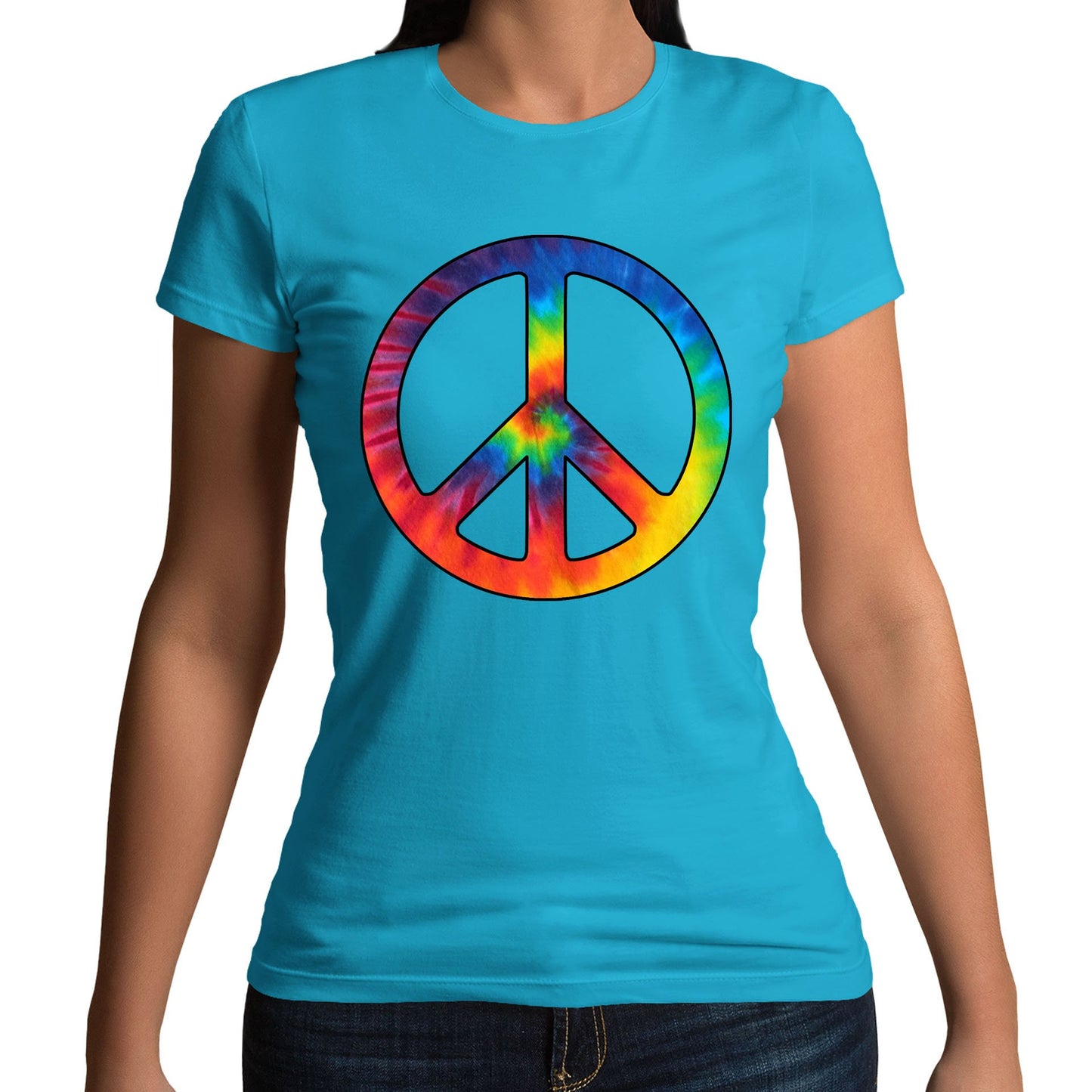 Tie Dye Peace Symbol Womens T-shirt