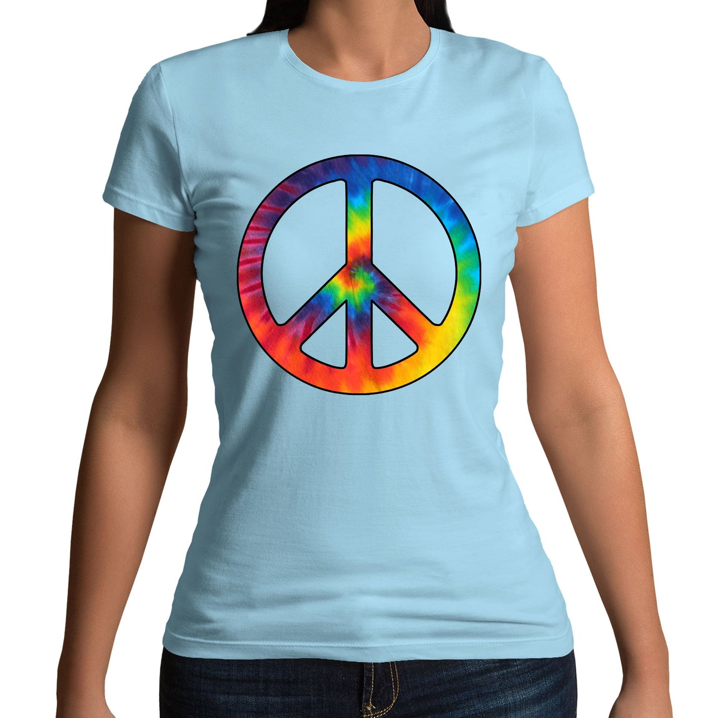 Tie Dye Peace Symbol Womens T-shirt