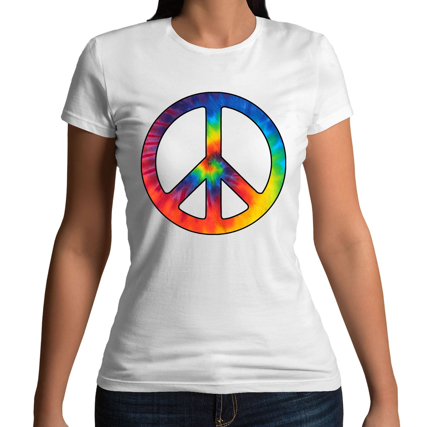 Tie Dye Peace Symbol Womens T-shirt