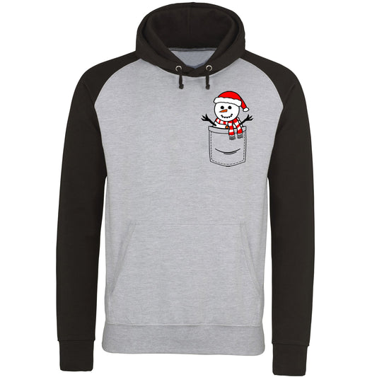 Snowman Pocket Print Christmas Baseball Hoodie