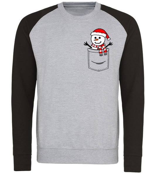 Snowman Pocket Print Christmas Baseball Sweatshirt