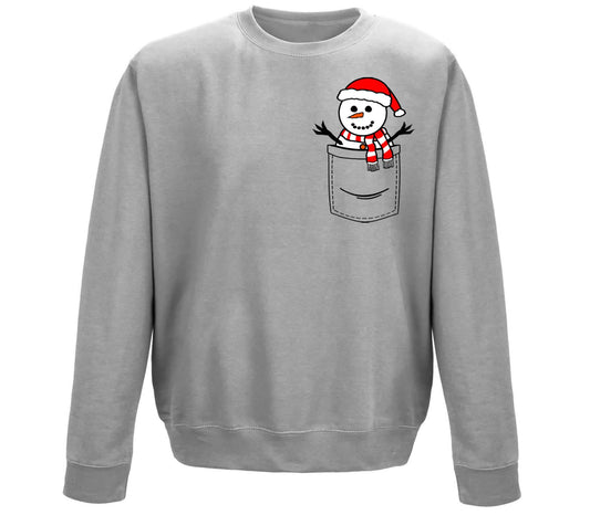 Snowman Pocket Print Christmas Childrens Sweatshirt