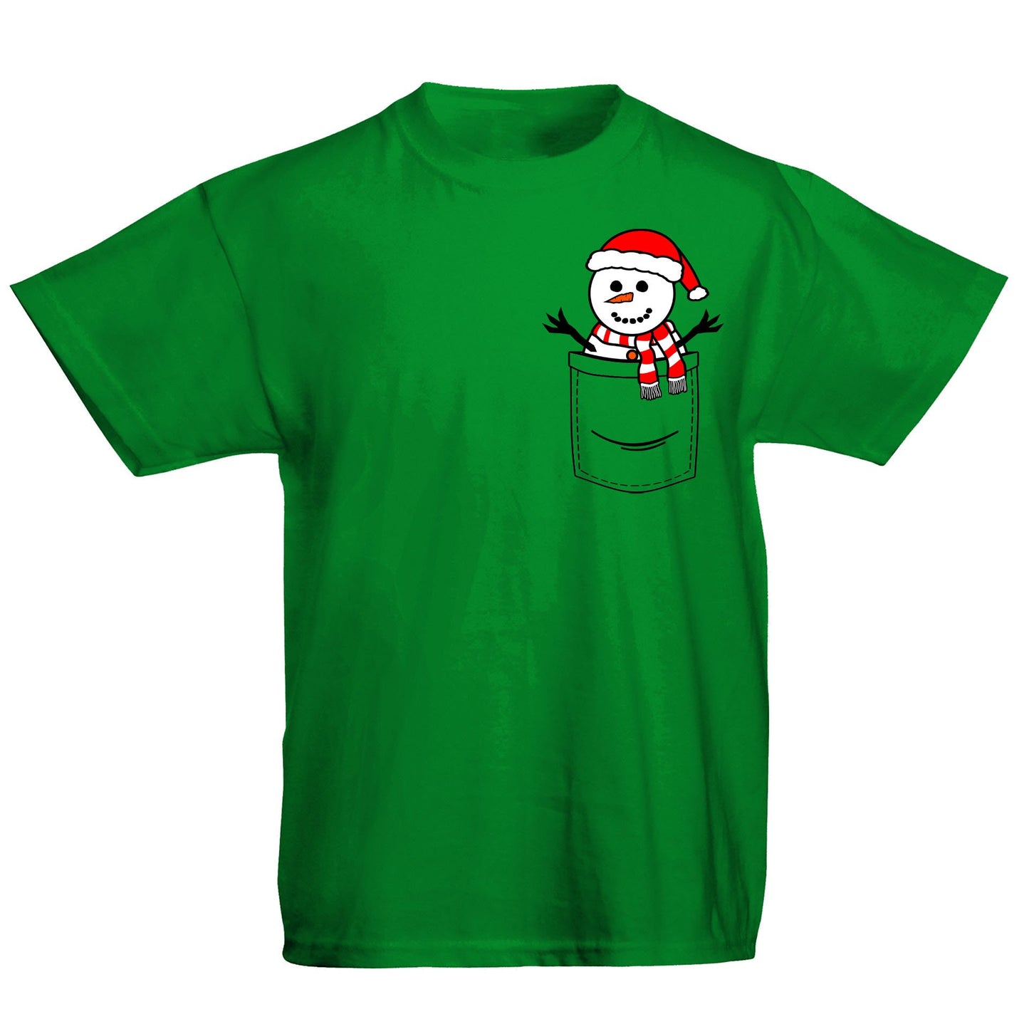 Snowman Pocket Print Christmas Kids T-shirt