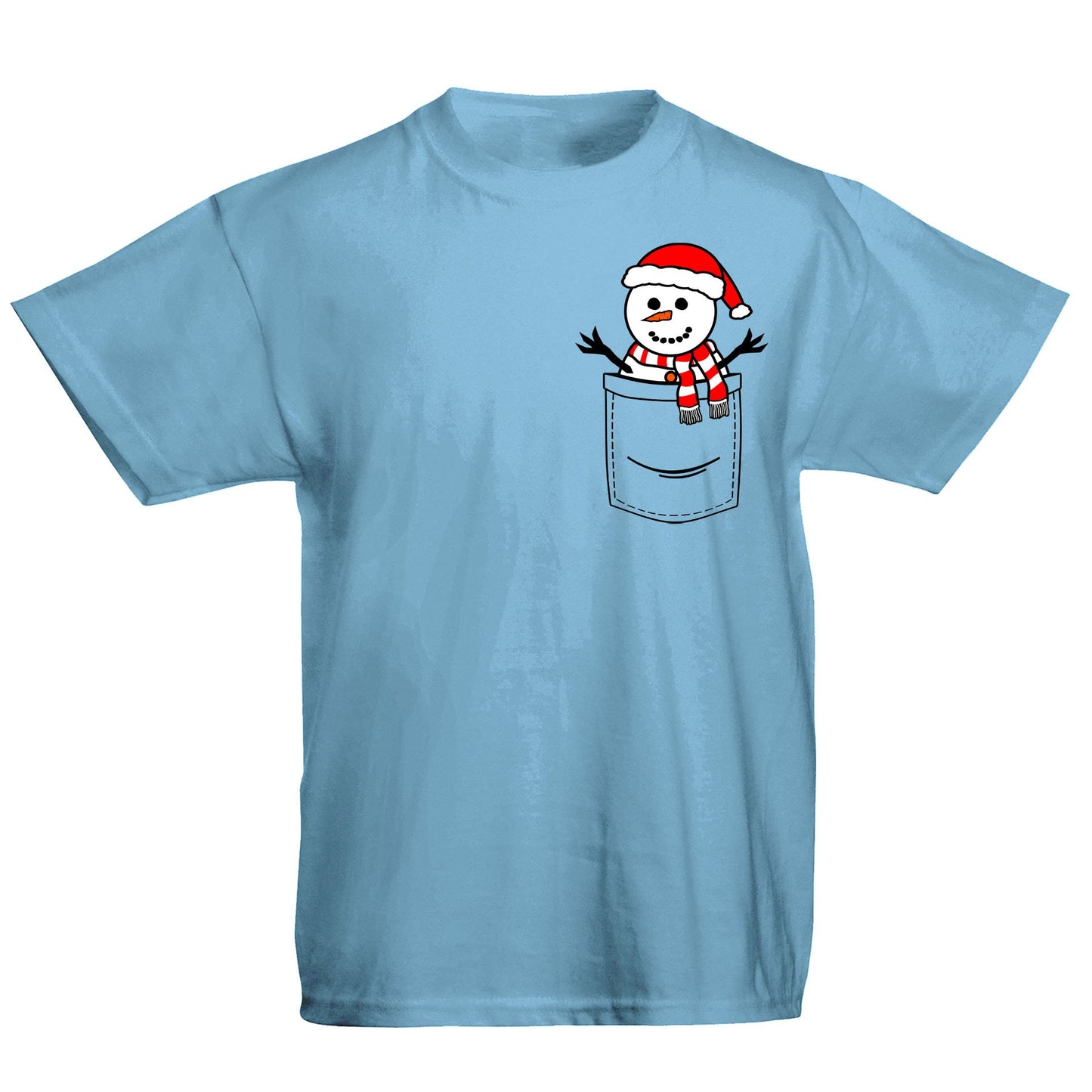 Snowman Pocket Print Christmas Kids T-shirt