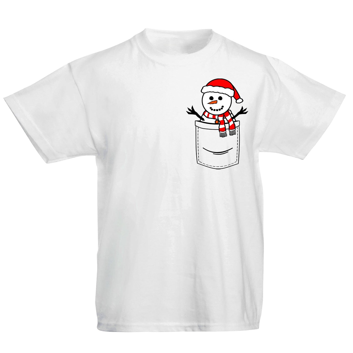 Snowman Pocket Print Christmas Kids T-shirt