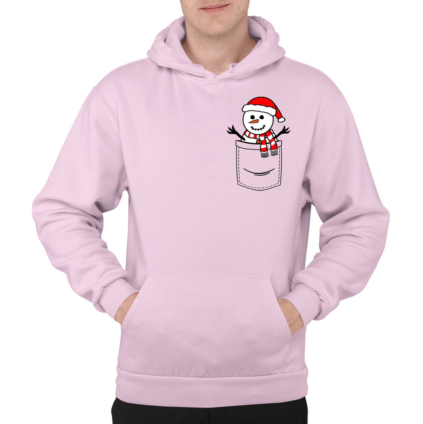 Snowman Pocket Print Christmas Mens Pullover Hoodie