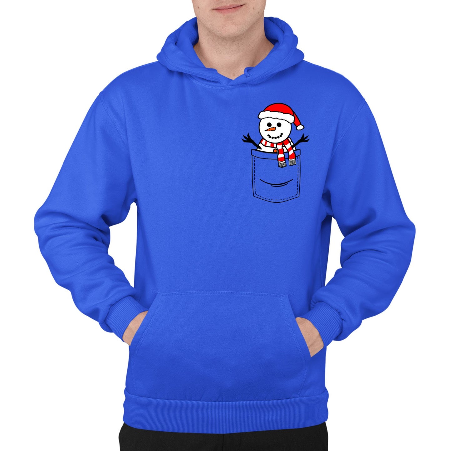 Snowman Pocket Print Christmas Mens Pullover Hoodie