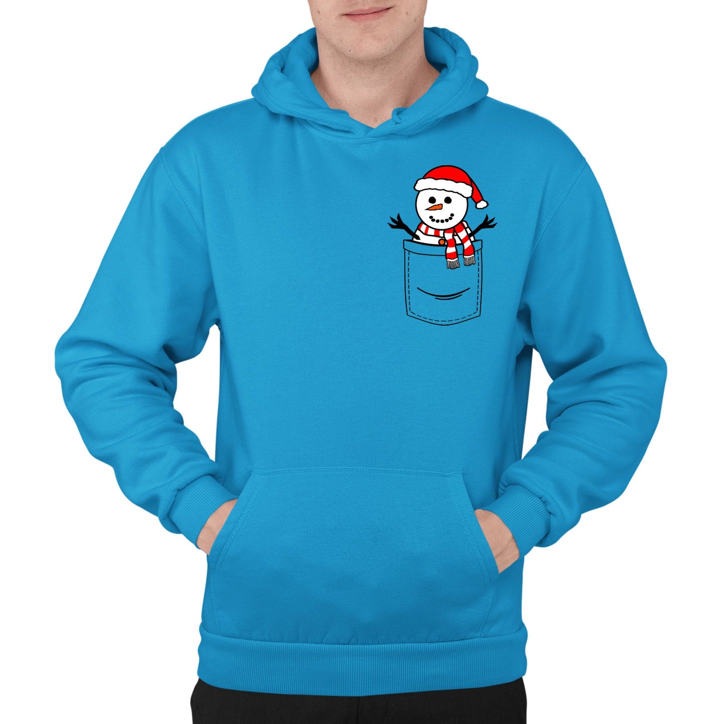 Snowman Pocket Print Christmas Mens Pullover Hoodie