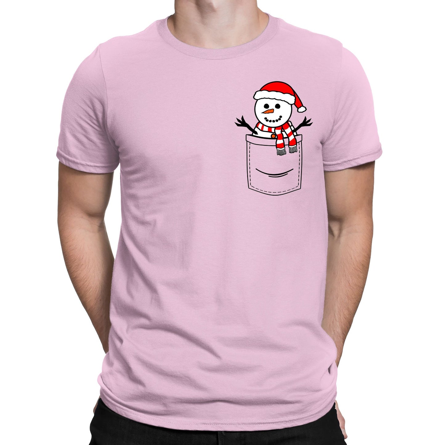 Snowman Pocket Print Christmas Mens T-shirt