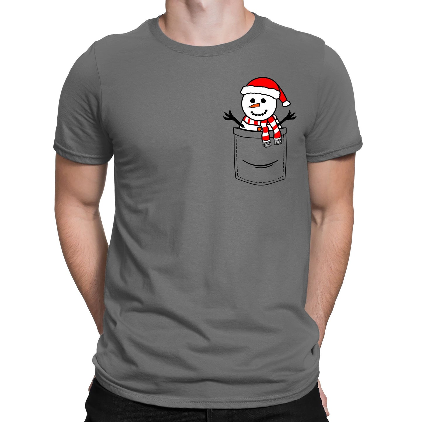 Snowman Pocket Print Christmas Mens T-shirt