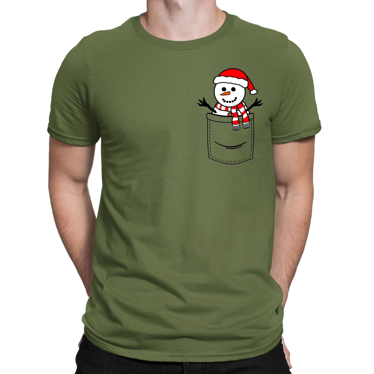 Snowman Pocket Print Christmas Mens T-shirt