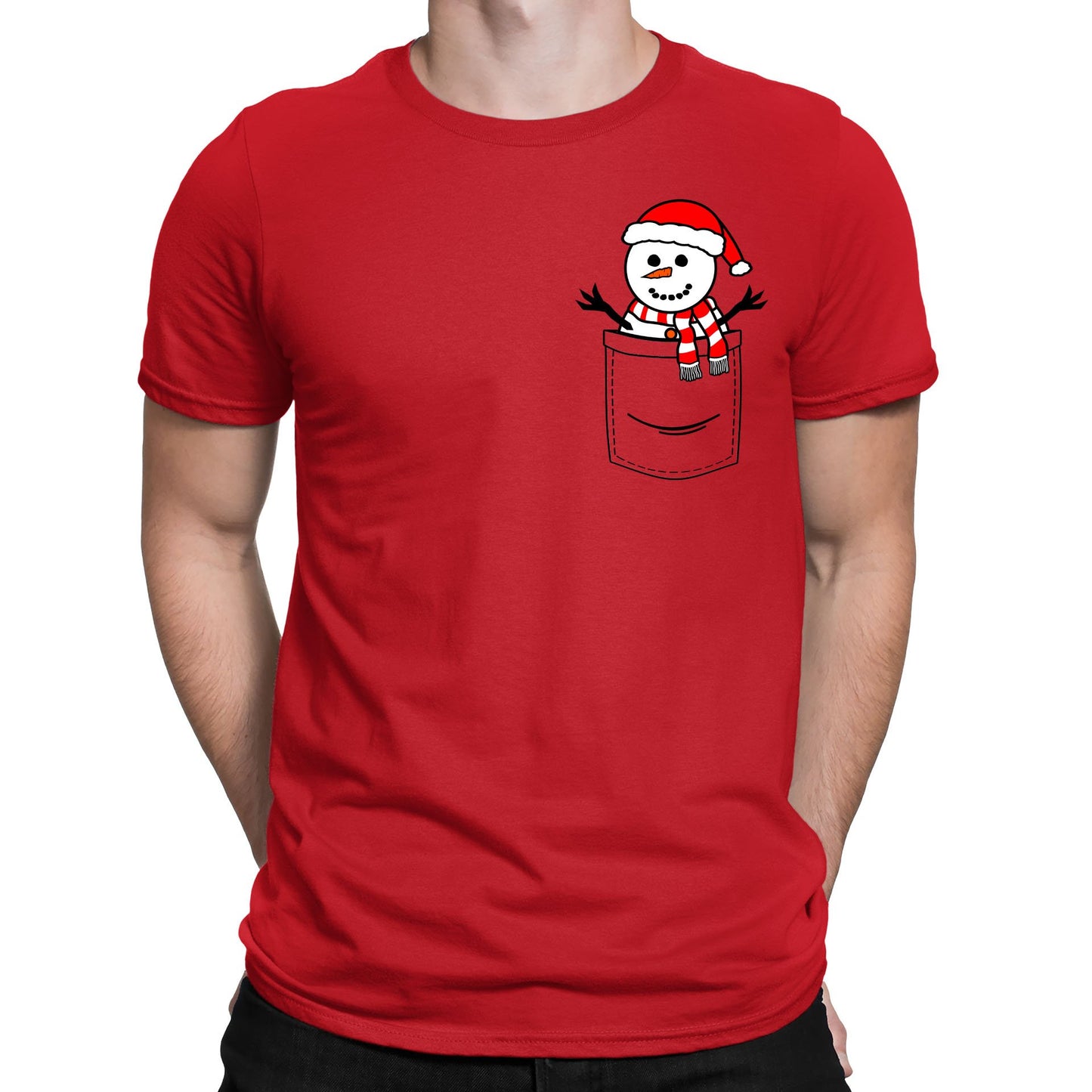 Snowman Pocket Print Christmas Mens T-shirt