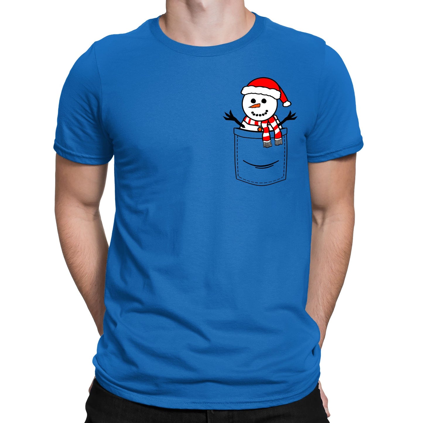 Snowman Pocket Print Christmas Mens T-shirt