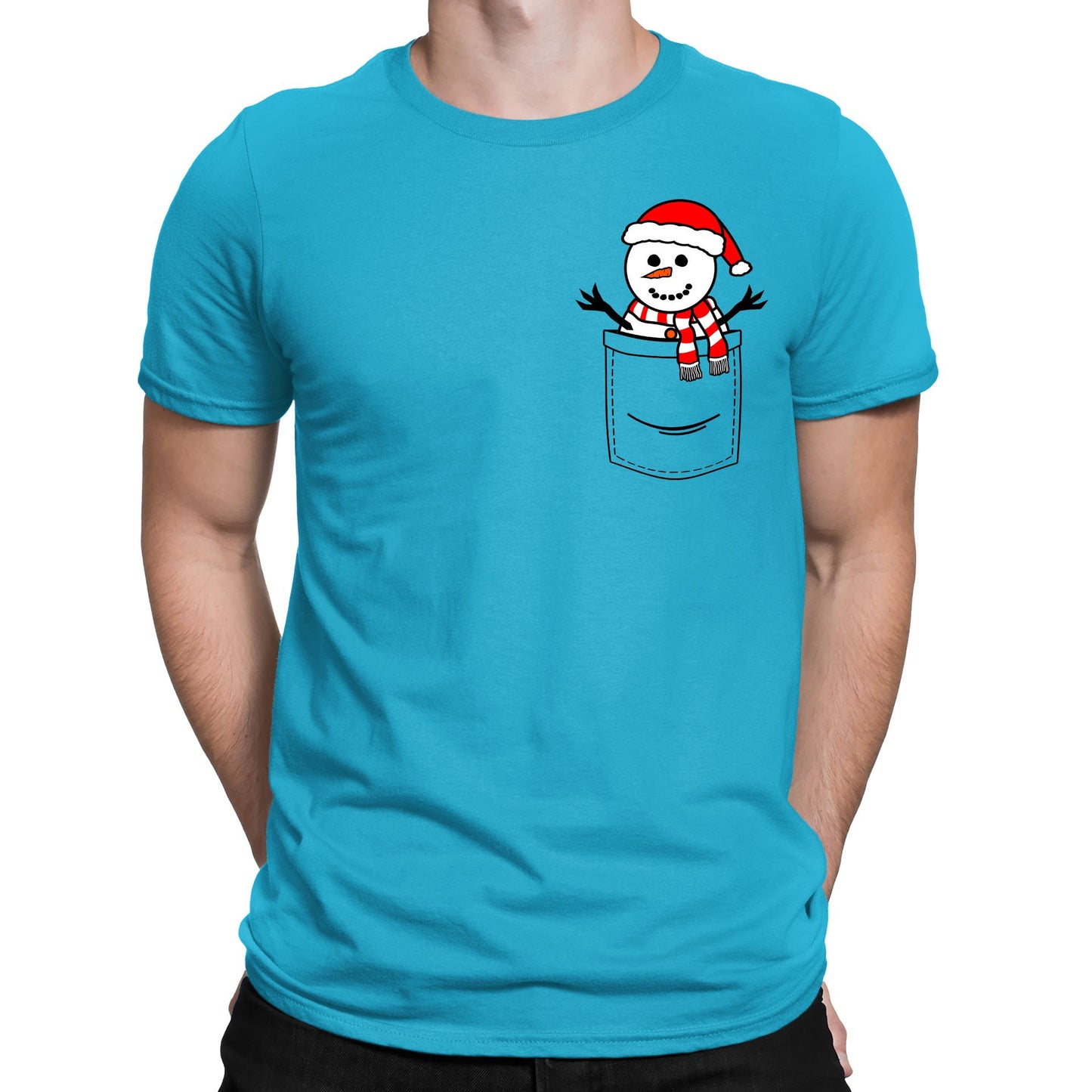 Snowman Pocket Print Christmas Mens T-shirt