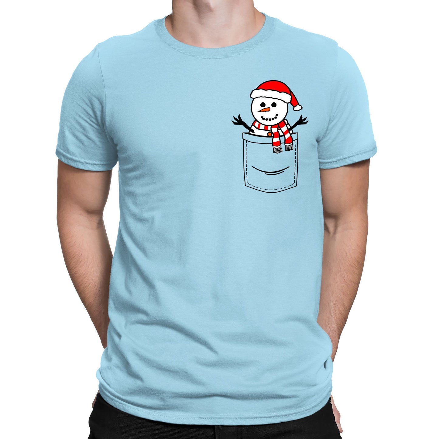 Snowman Pocket Print Christmas Mens T-shirt