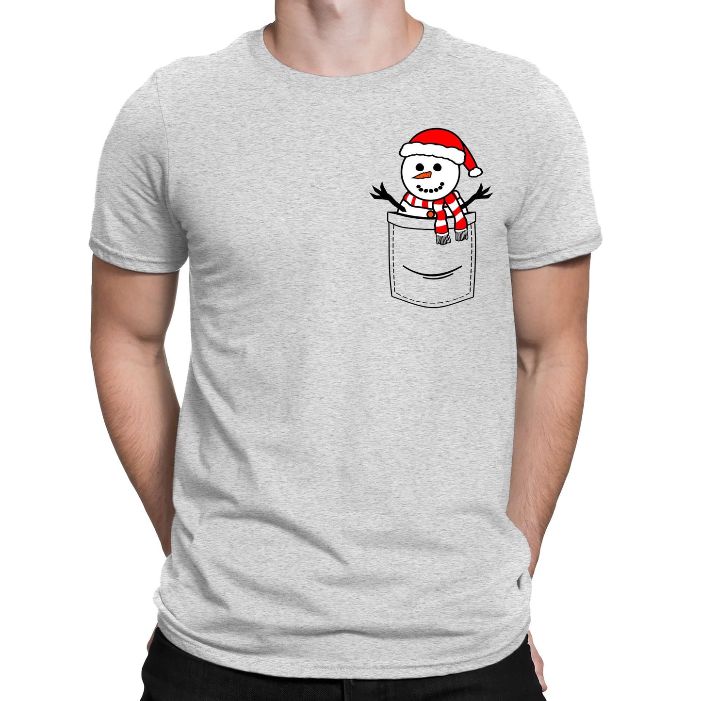 Snowman Pocket Print Christmas Mens T-shirt