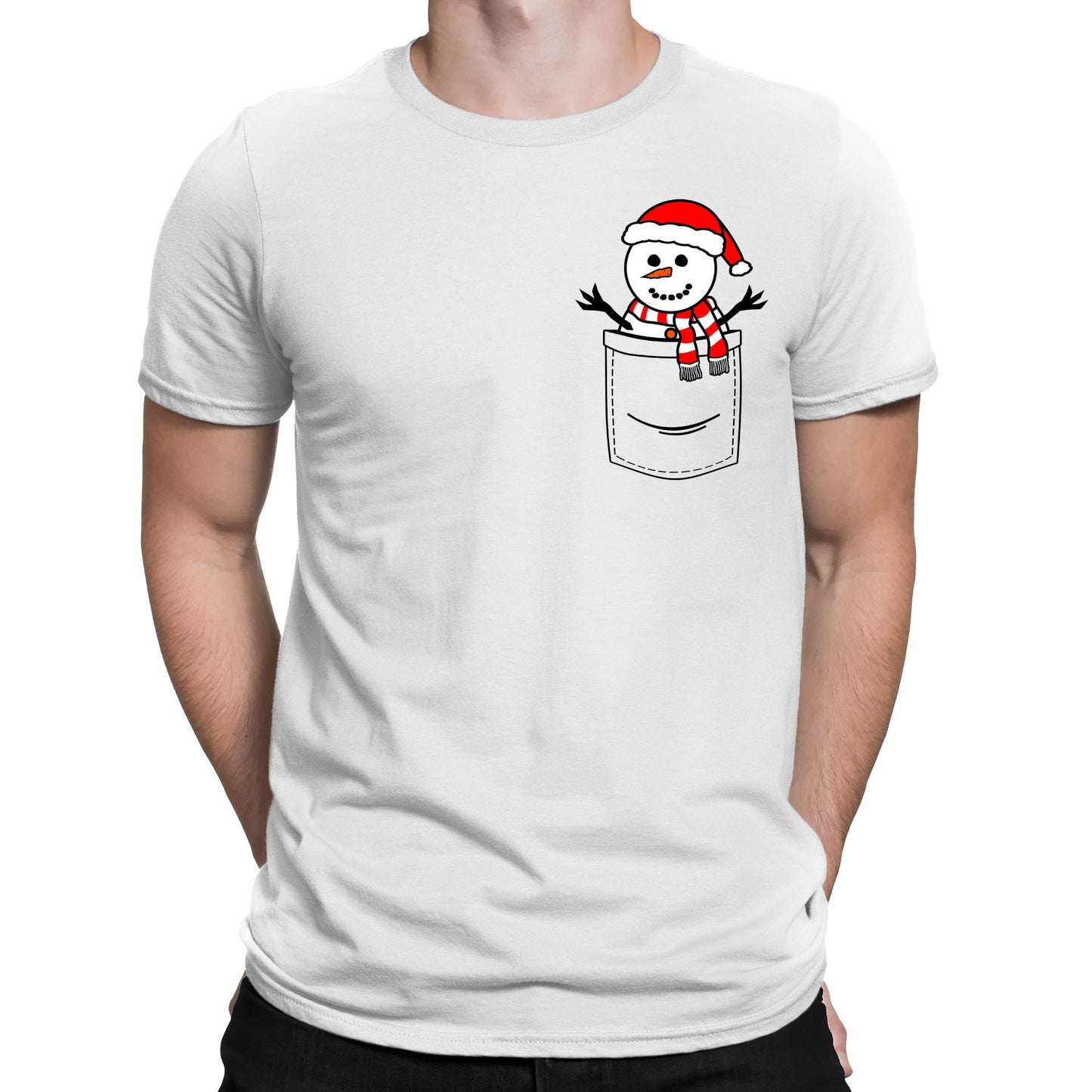 Snowman Pocket Print Christmas Mens T-shirt