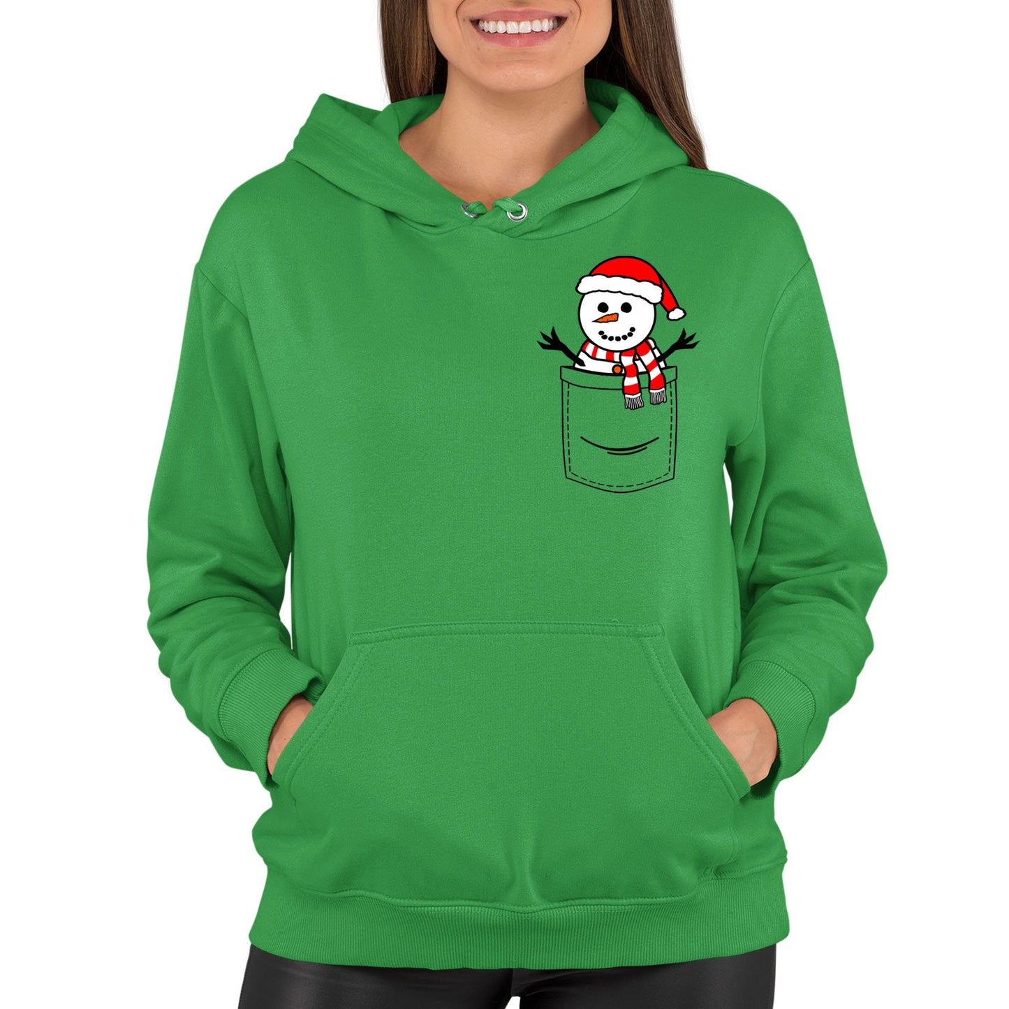 Snowman Pocket Print Christmas Womens Pullover Hoodie