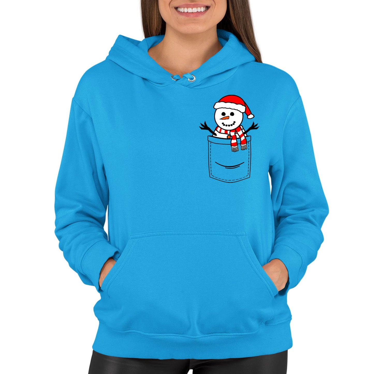 Snowman Pocket Print Christmas Womens Pullover Hoodie