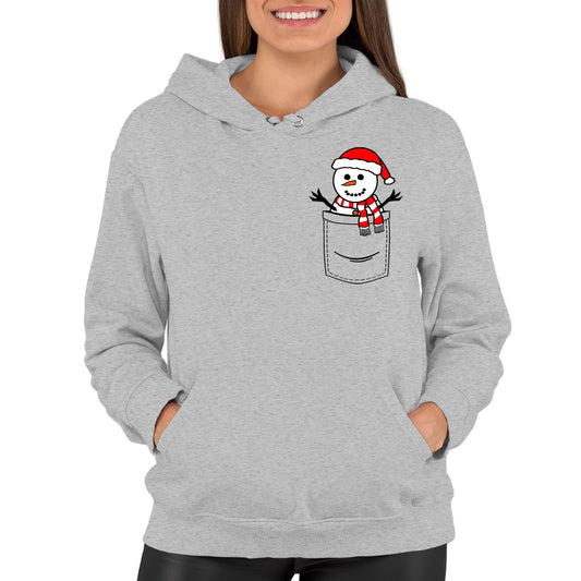 Snowman Pocket Print Christmas Womens Pullover Hoodie