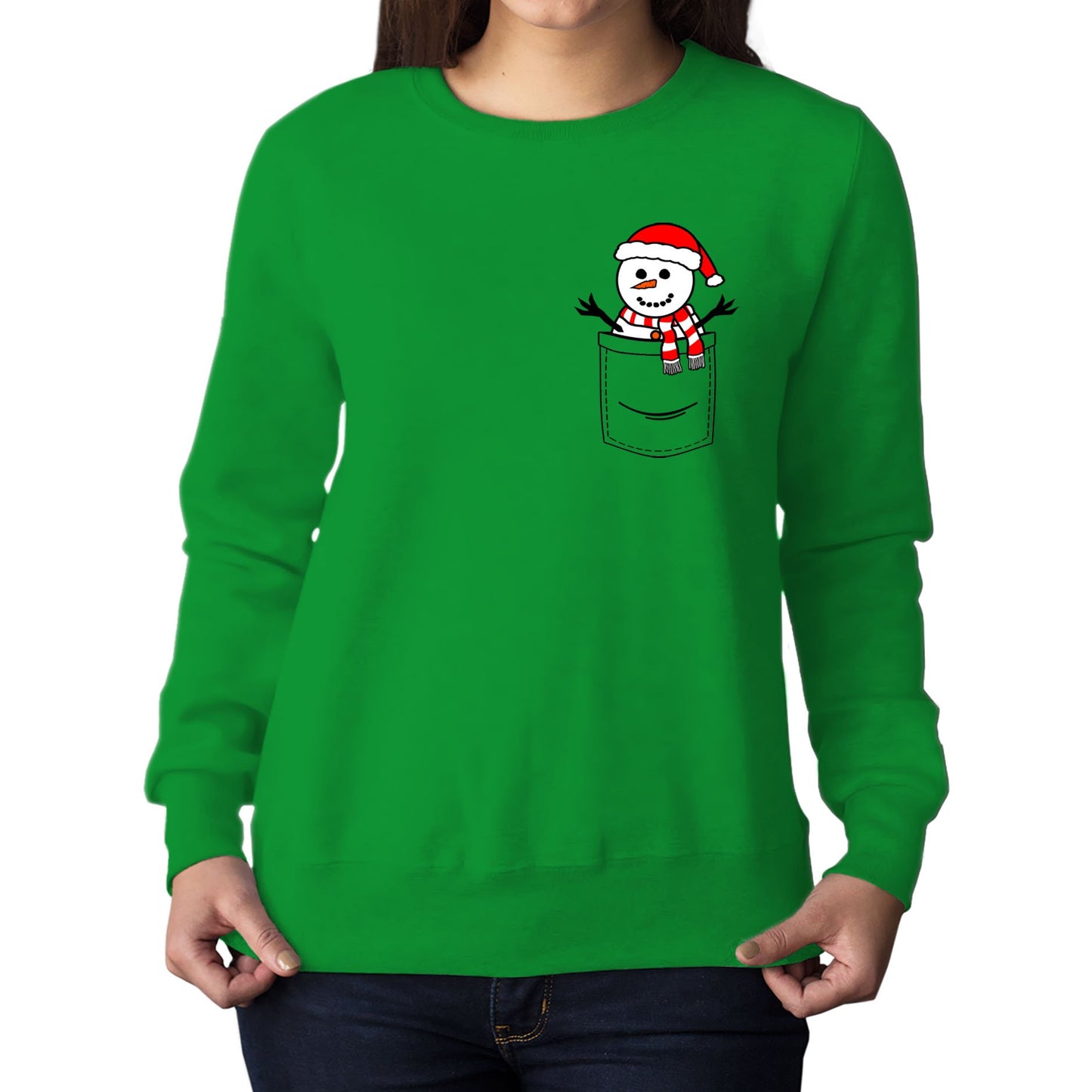 Snowman Pocket Print Christmas Womens Sweatshirt