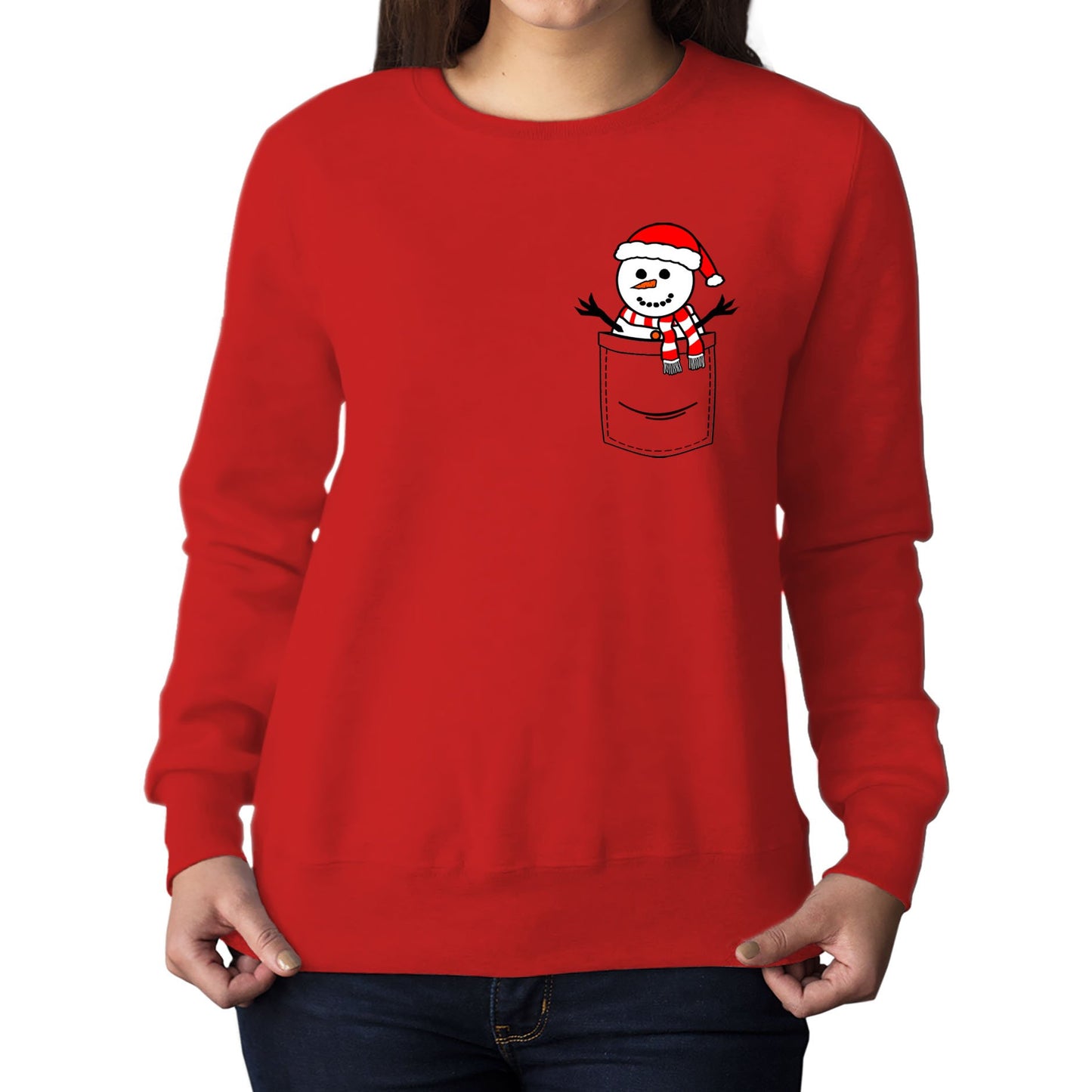 Snowman Pocket Print Christmas Womens Sweatshirt