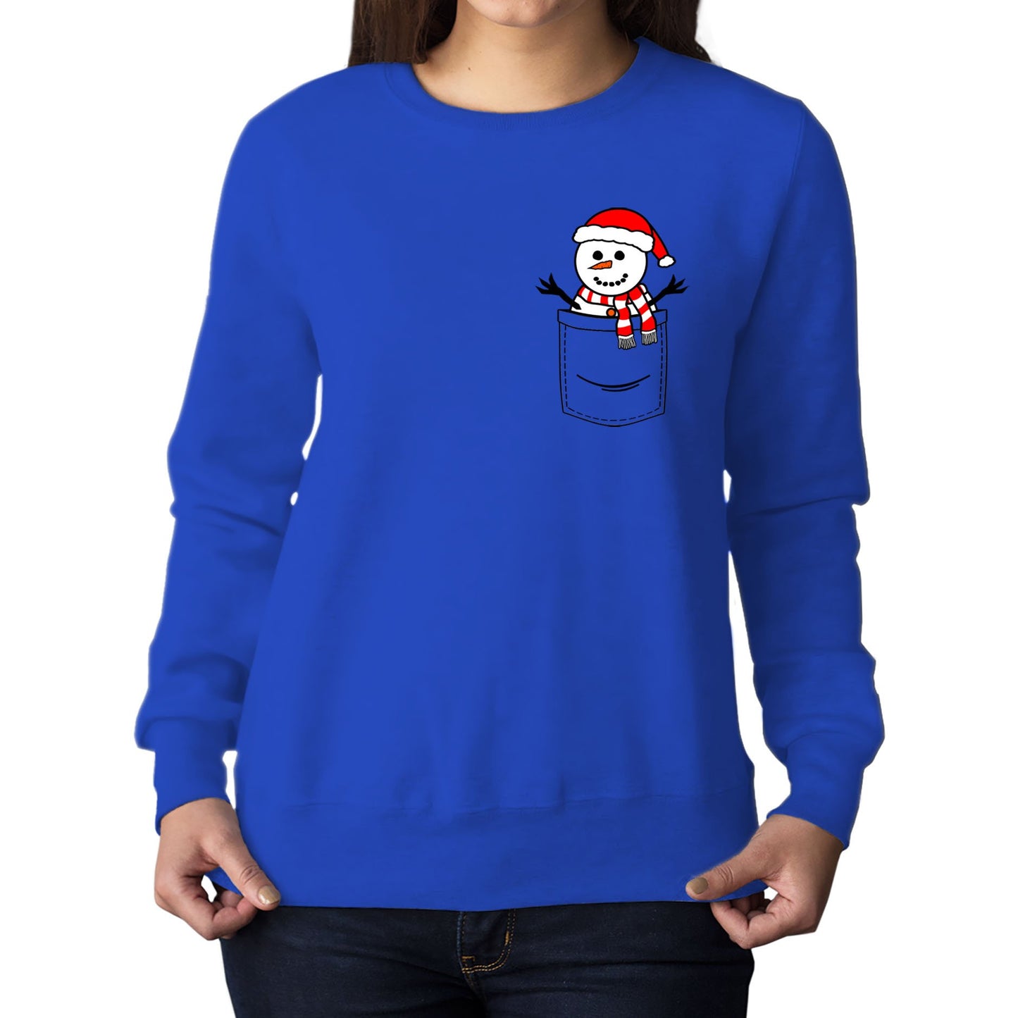 Snowman Pocket Print Christmas Womens Sweatshirt