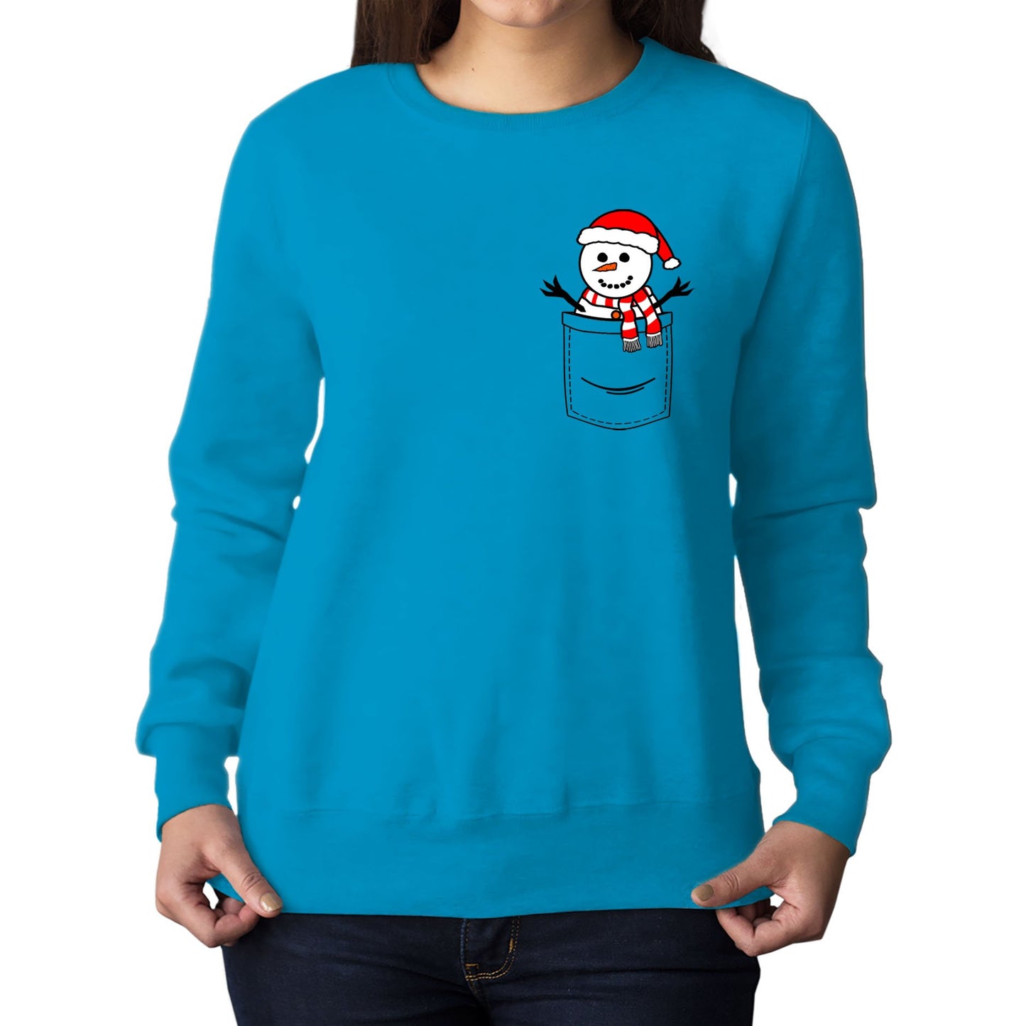 Snowman Pocket Print Christmas Womens Sweatshirt