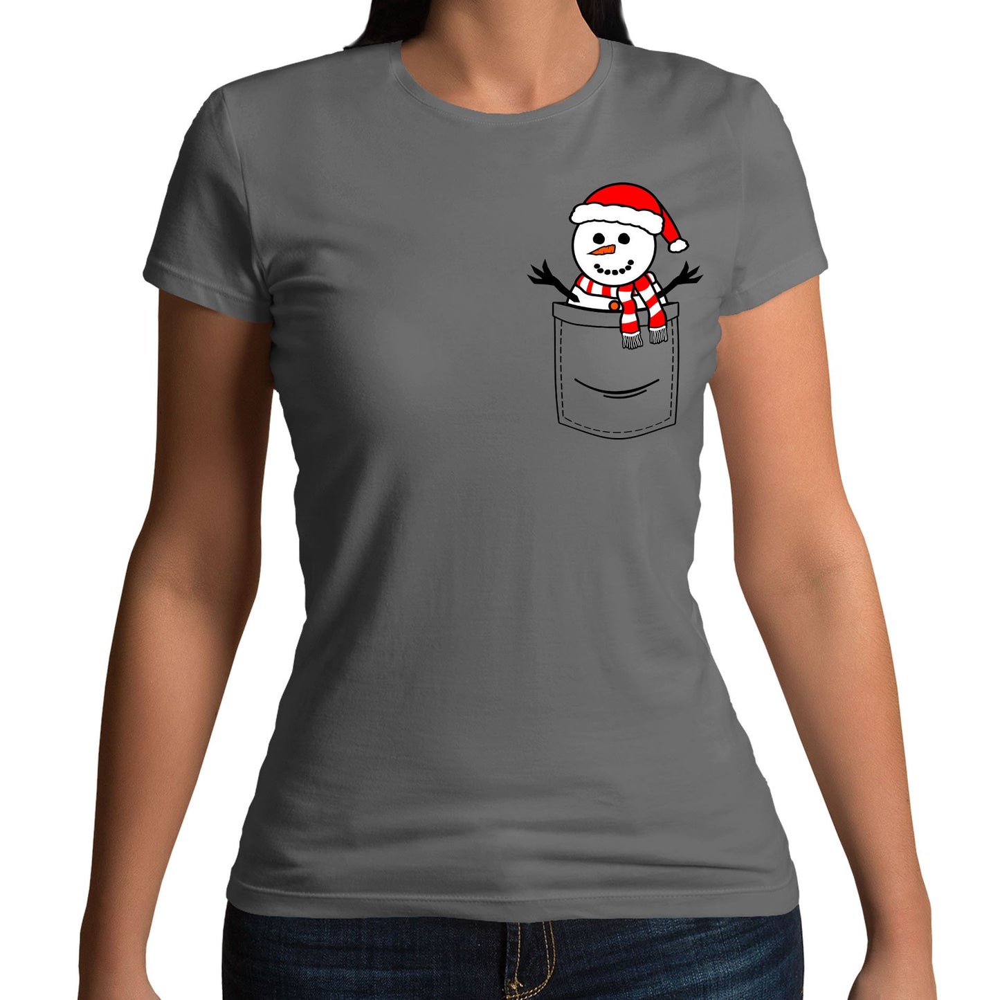 Snowman Pocket Print Christmas Womens T-shirt