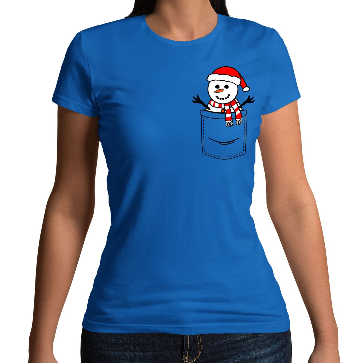 Snowman Pocket Print Christmas Womens T-shirt