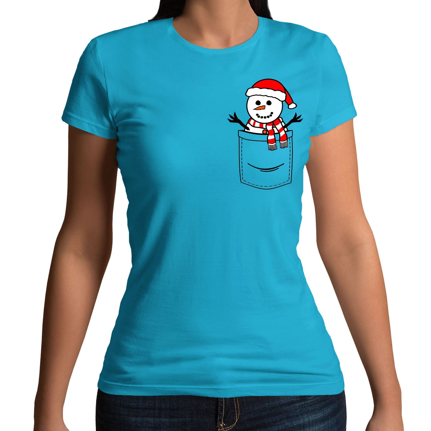 Snowman Pocket Print Christmas Womens T-shirt