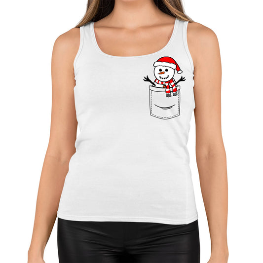 Snowman Pocket Print Christmas Womens Vest