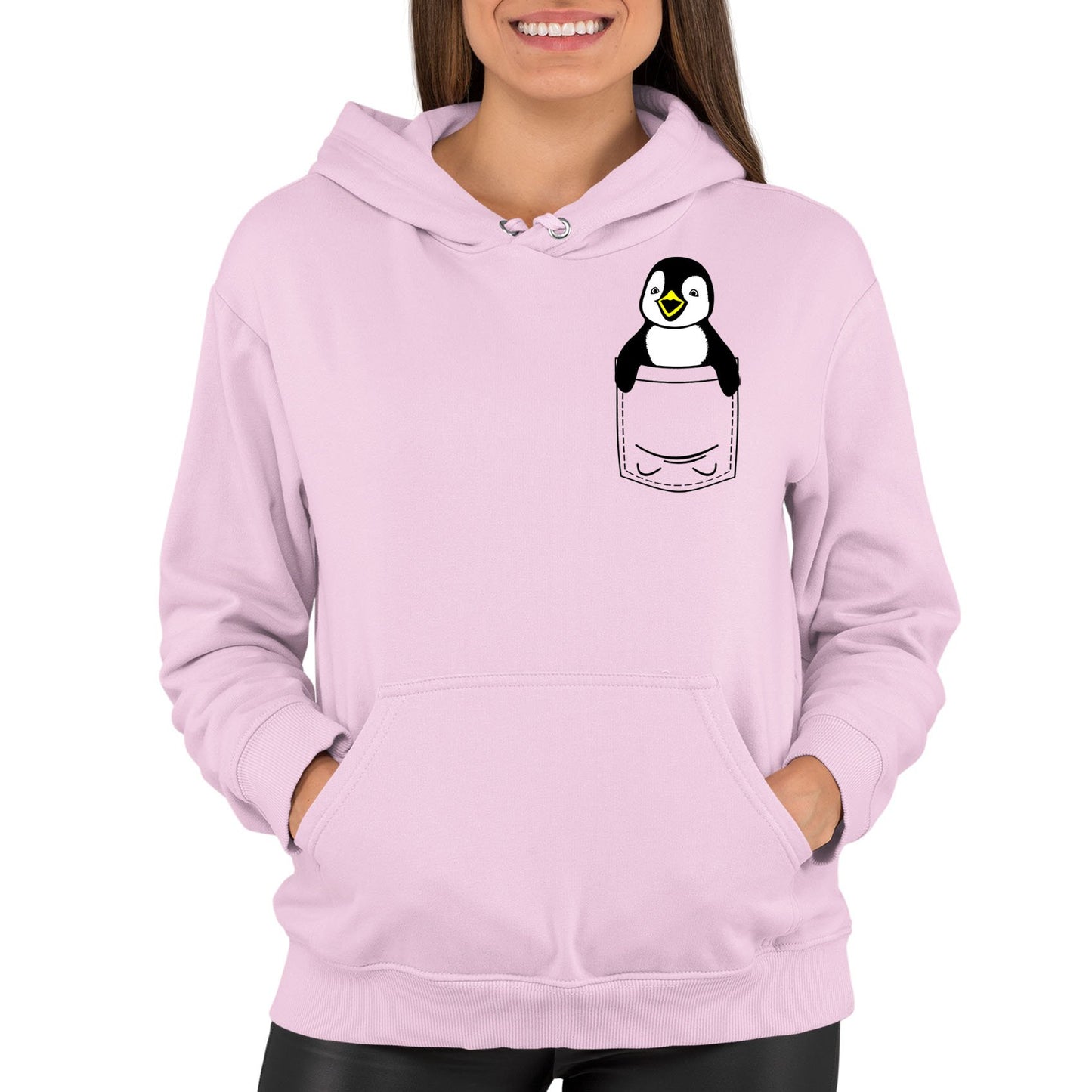 Penguin Pocket Print Womens Pullover Hoodie