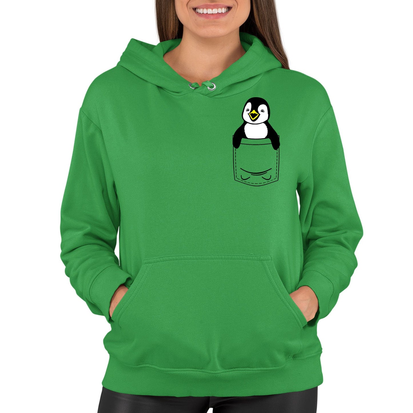 Penguin Pocket Print Womens Pullover Hoodie