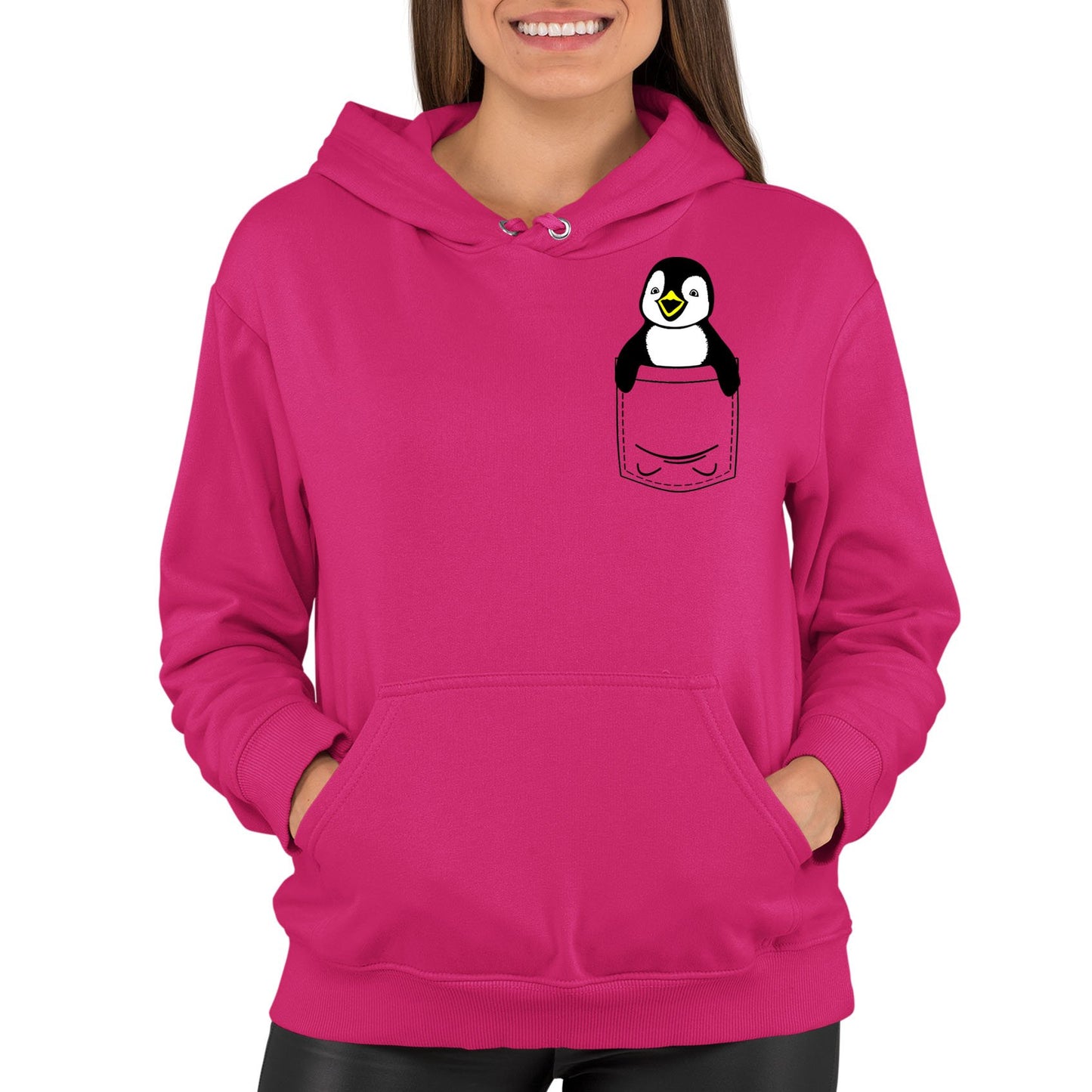 Penguin Pocket Print Womens Pullover Hoodie