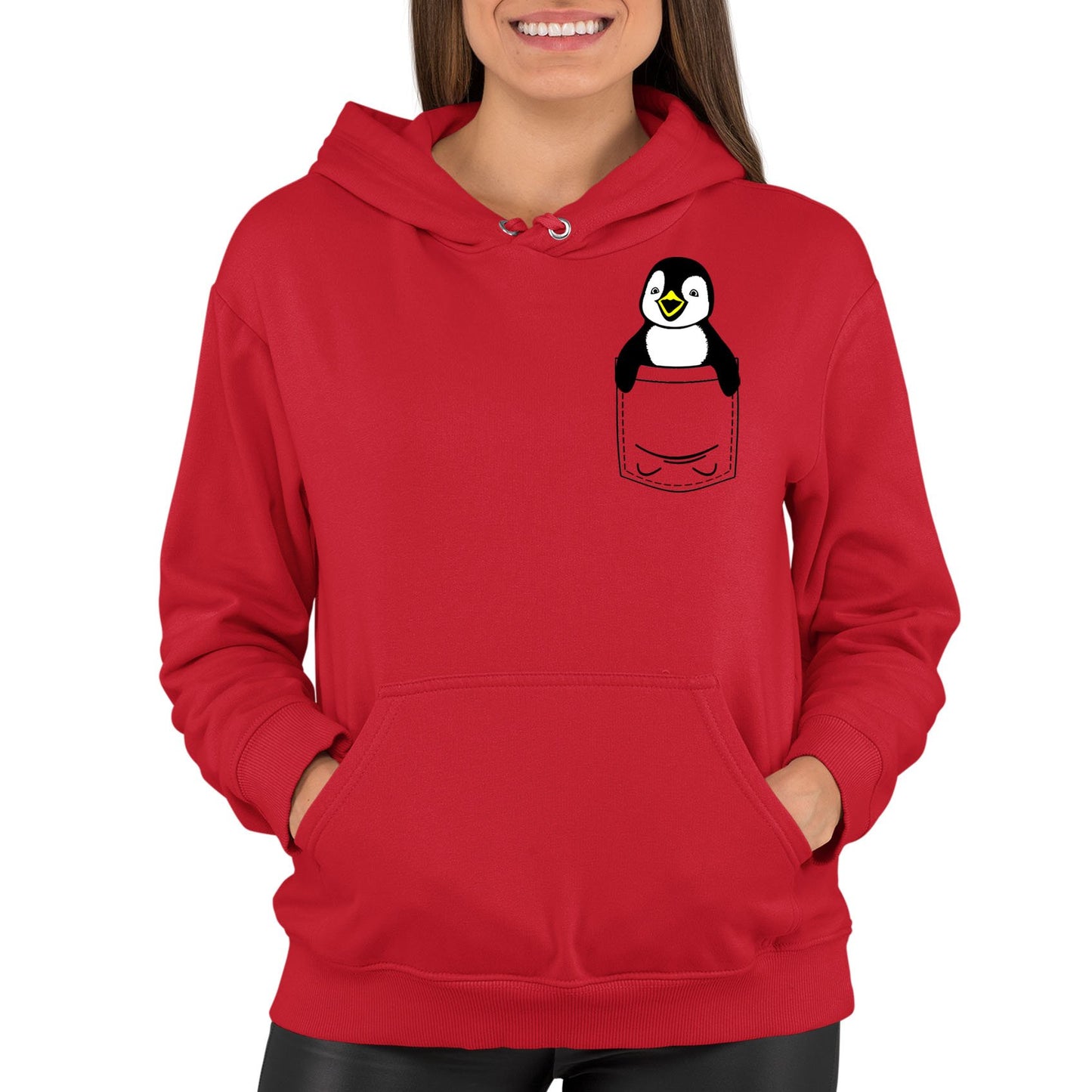 Penguin Pocket Print Womens Pullover Hoodie