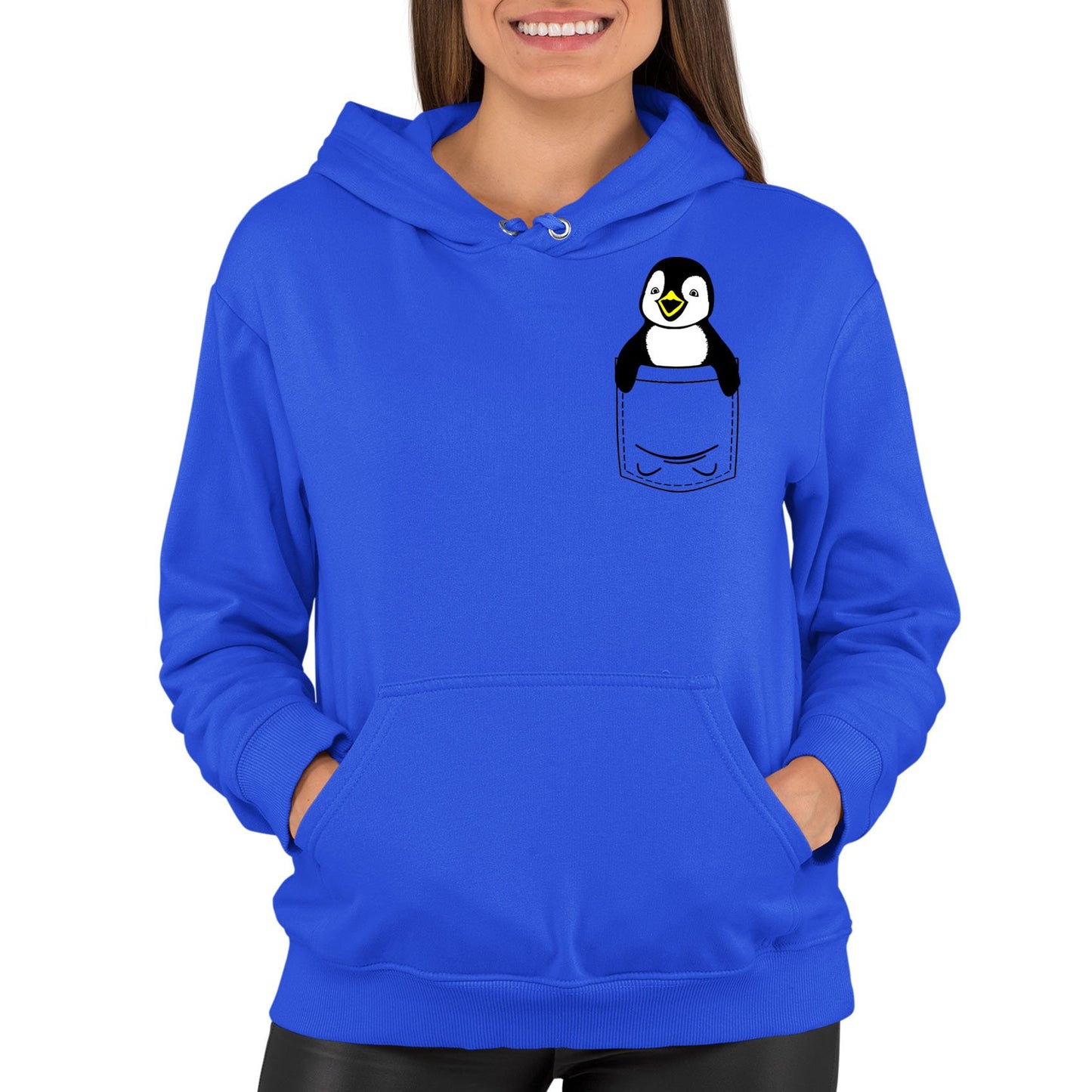 Penguin Pocket Print Womens Pullover Hoodie