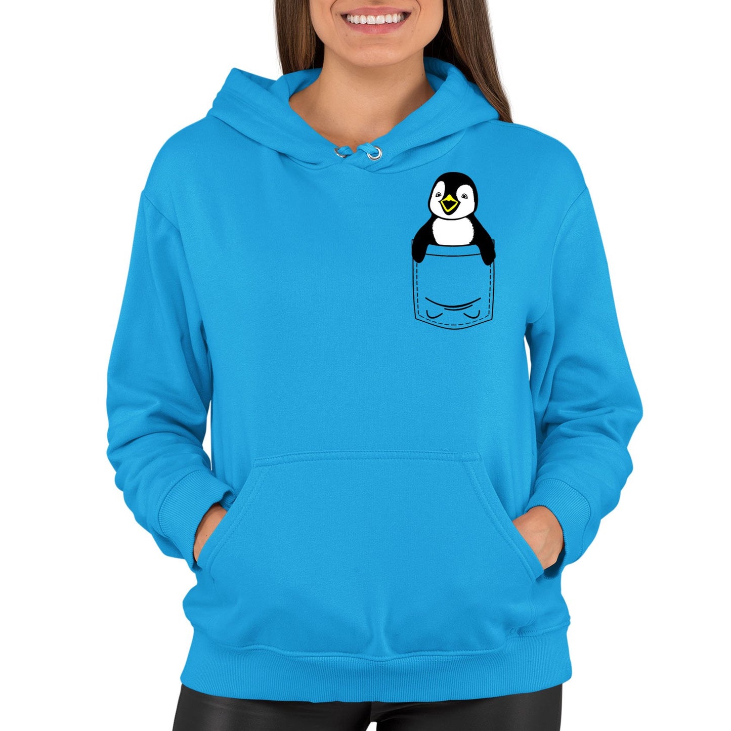 Penguin Pocket Print Womens Pullover Hoodie