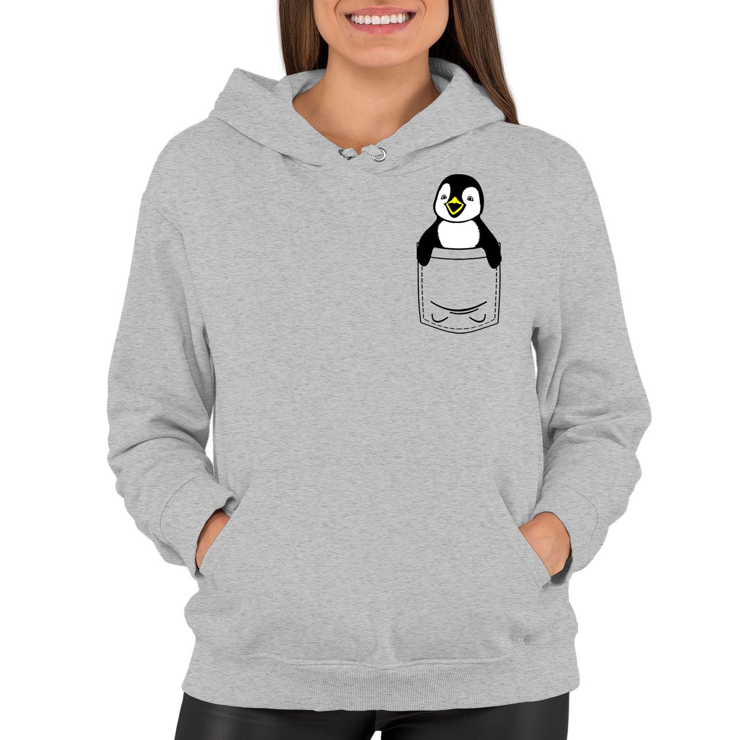 Penguin Pocket Print Womens Pullover Hoodie