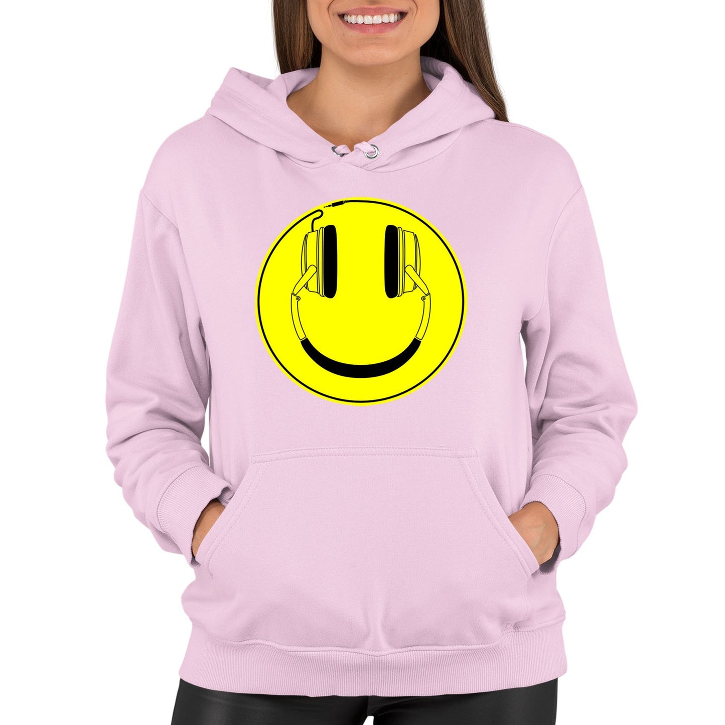 Headphones Smile Face Womens Pullover Hoodie