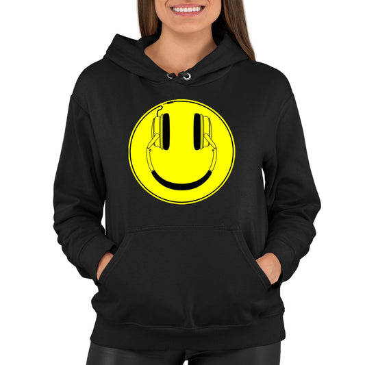 Headphones Smile Face Womens Pullover Hoodie