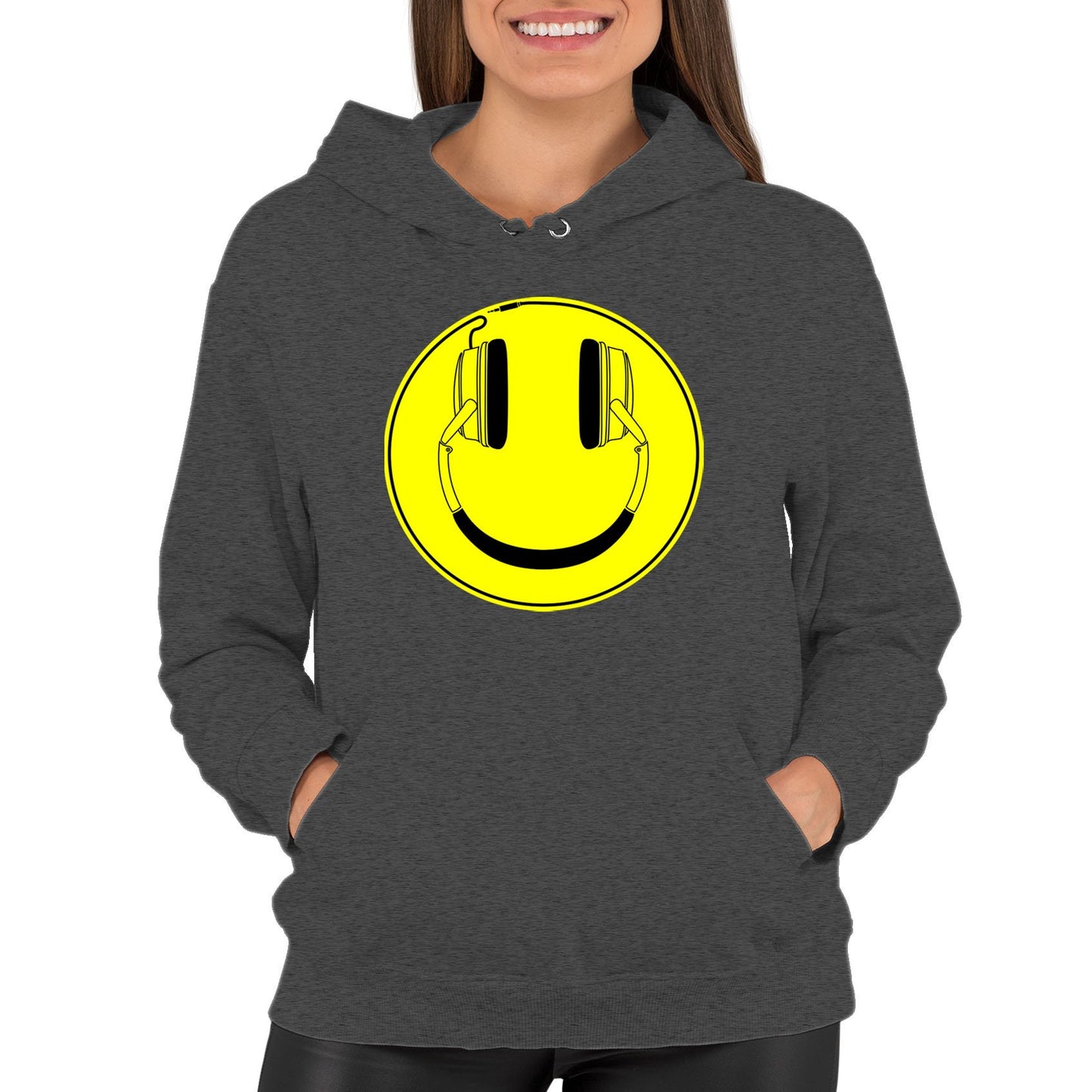 Headphones Smile Face Womens Pullover Hoodie