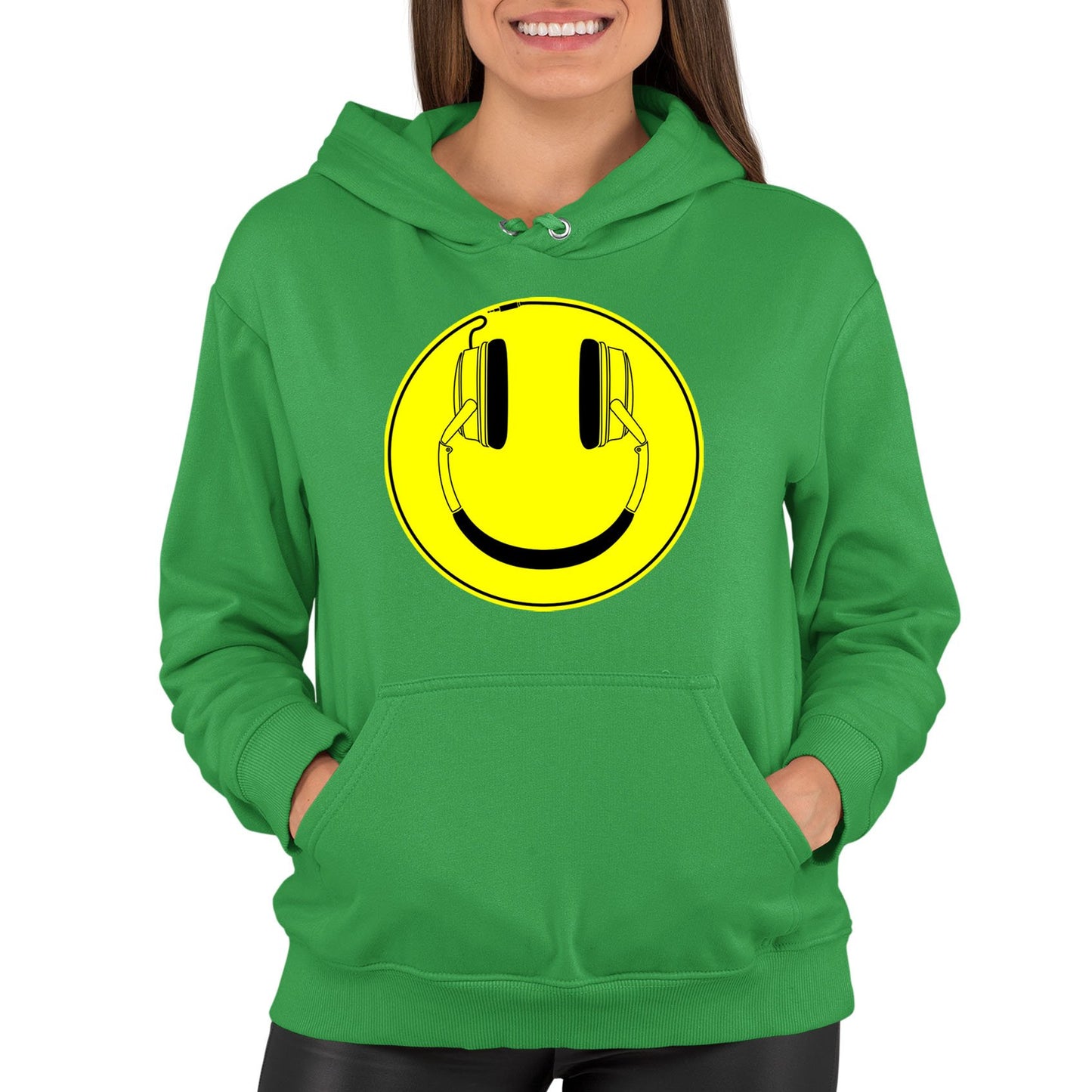 Headphones Smile Face Womens Pullover Hoodie