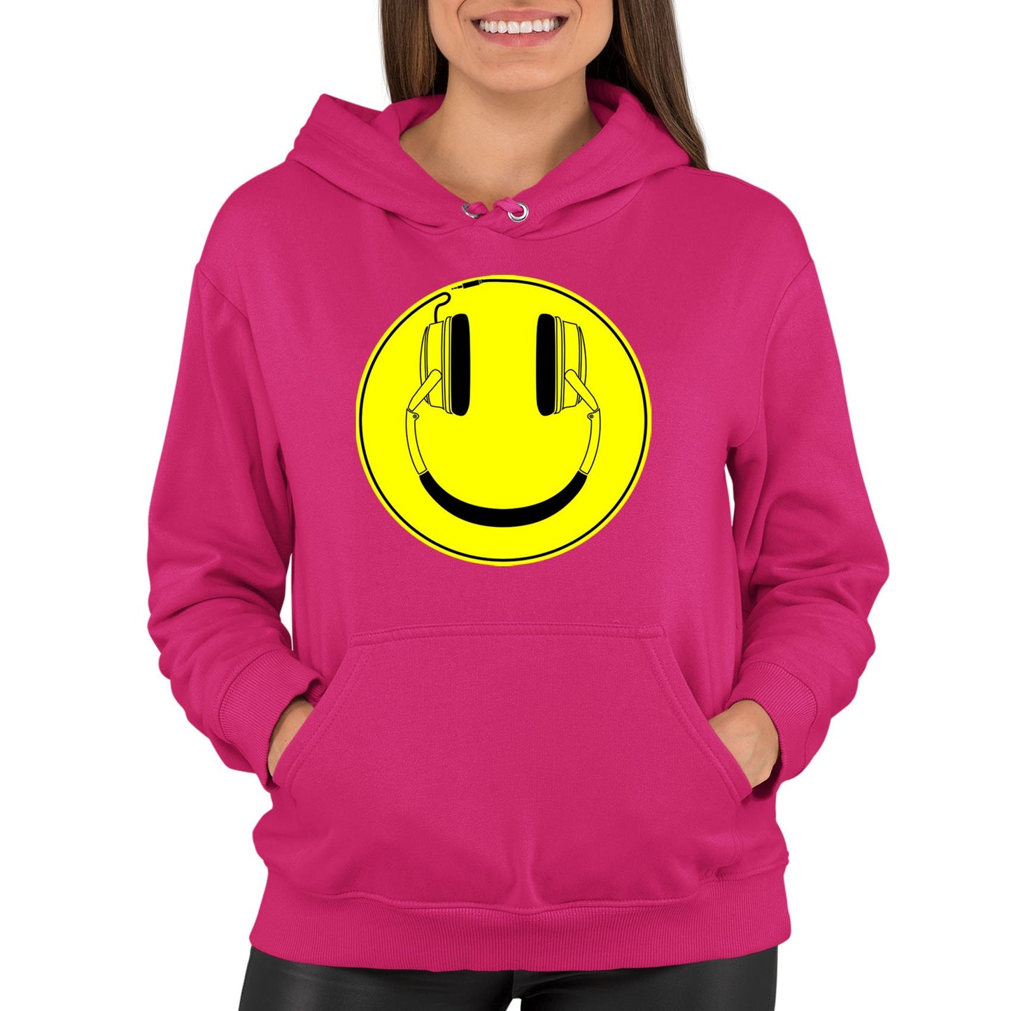 Headphones Smile Face Womens Pullover Hoodie