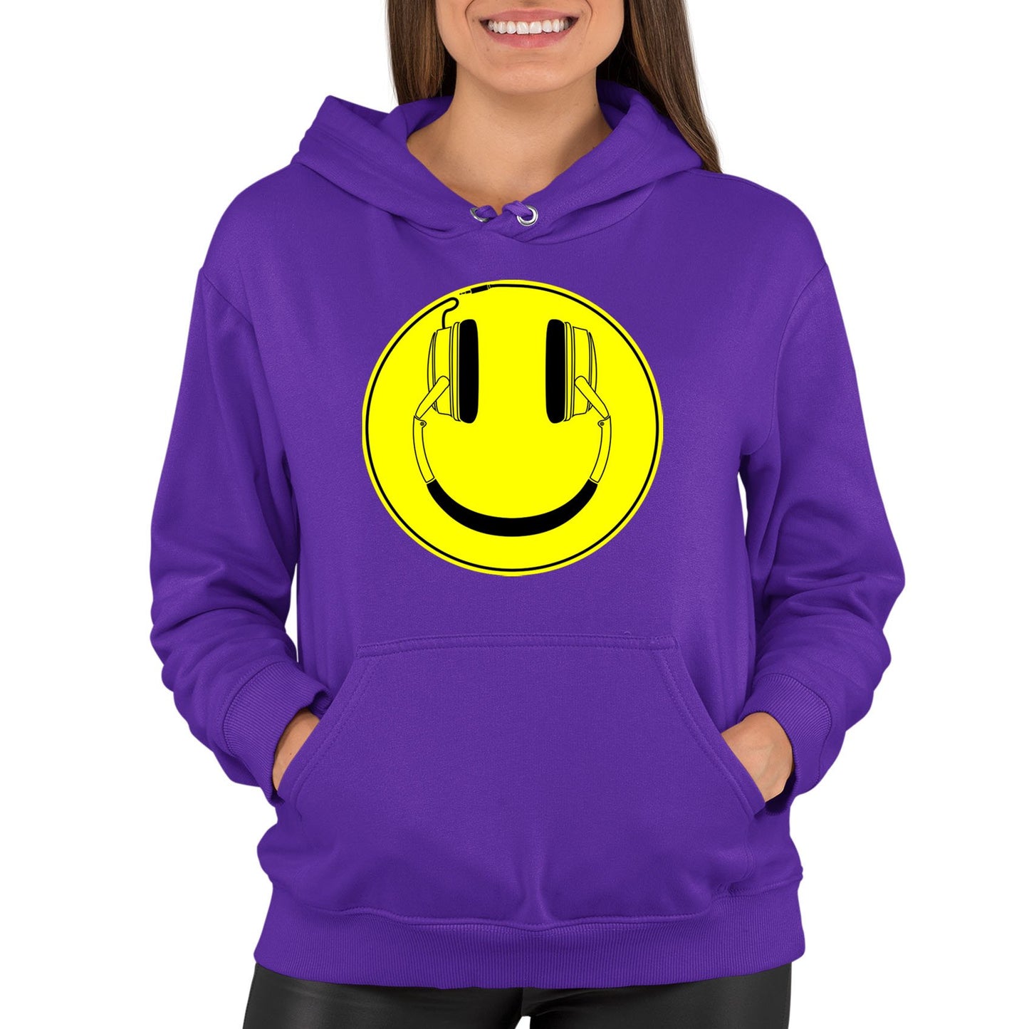 Headphones Smile Face Womens Pullover Hoodie