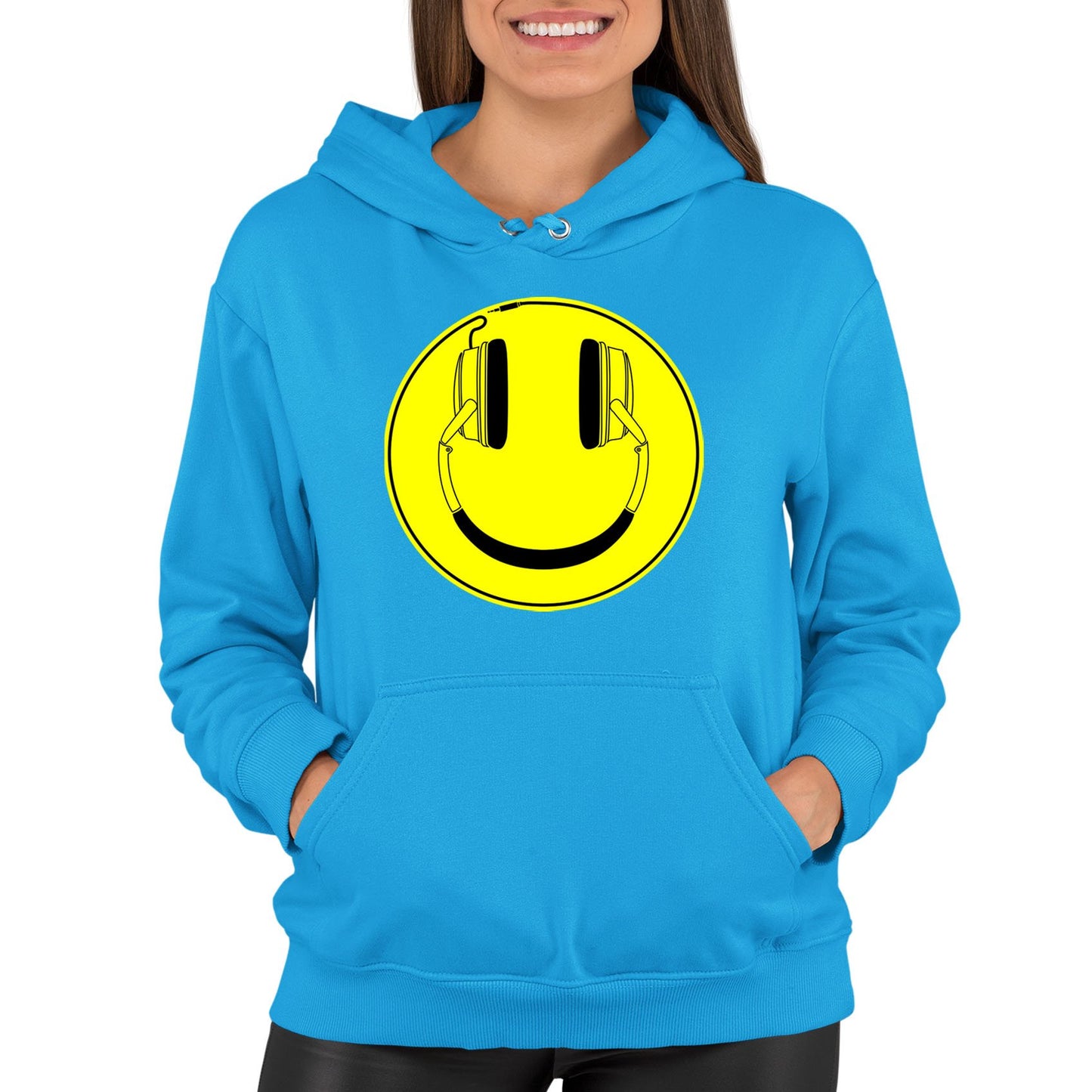 Headphones Smile Face Womens Pullover Hoodie